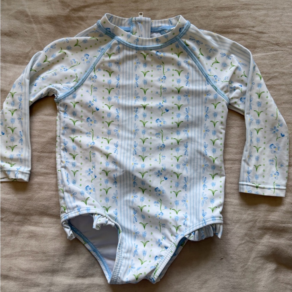 Edgehill Kids Long-Sleeve Floral Rash Guard Swimsuit - Blue & Green